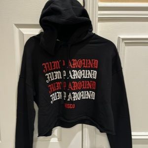 Wisconsin Jump Around crop sweatshirt women’s medium black with hood